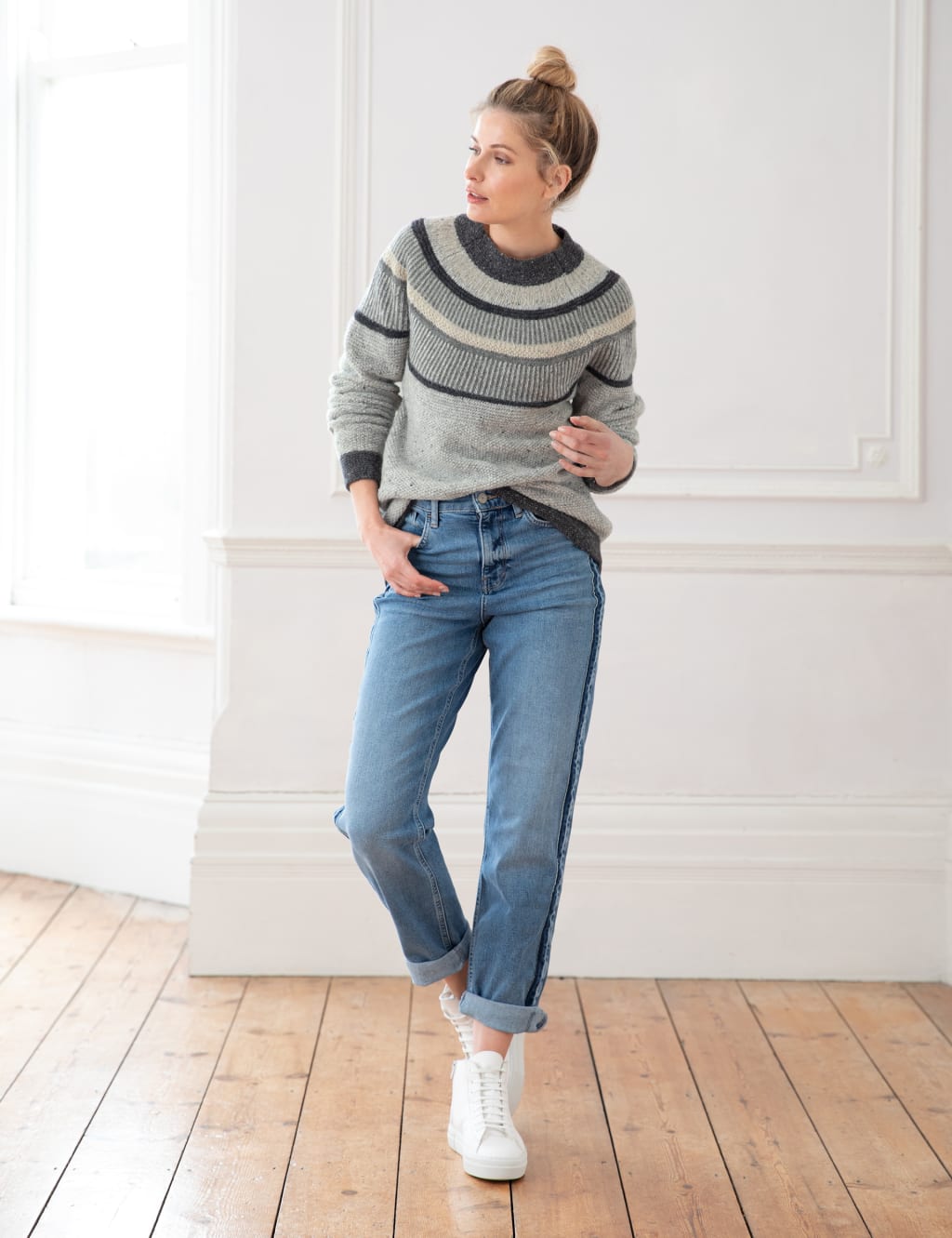 Pure Wool Striped Crew Neck Jumper image 4