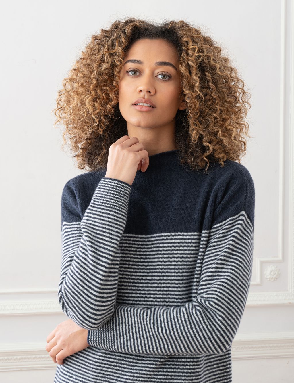 Pure Wool Striped Funnel Neck Jumper image 3