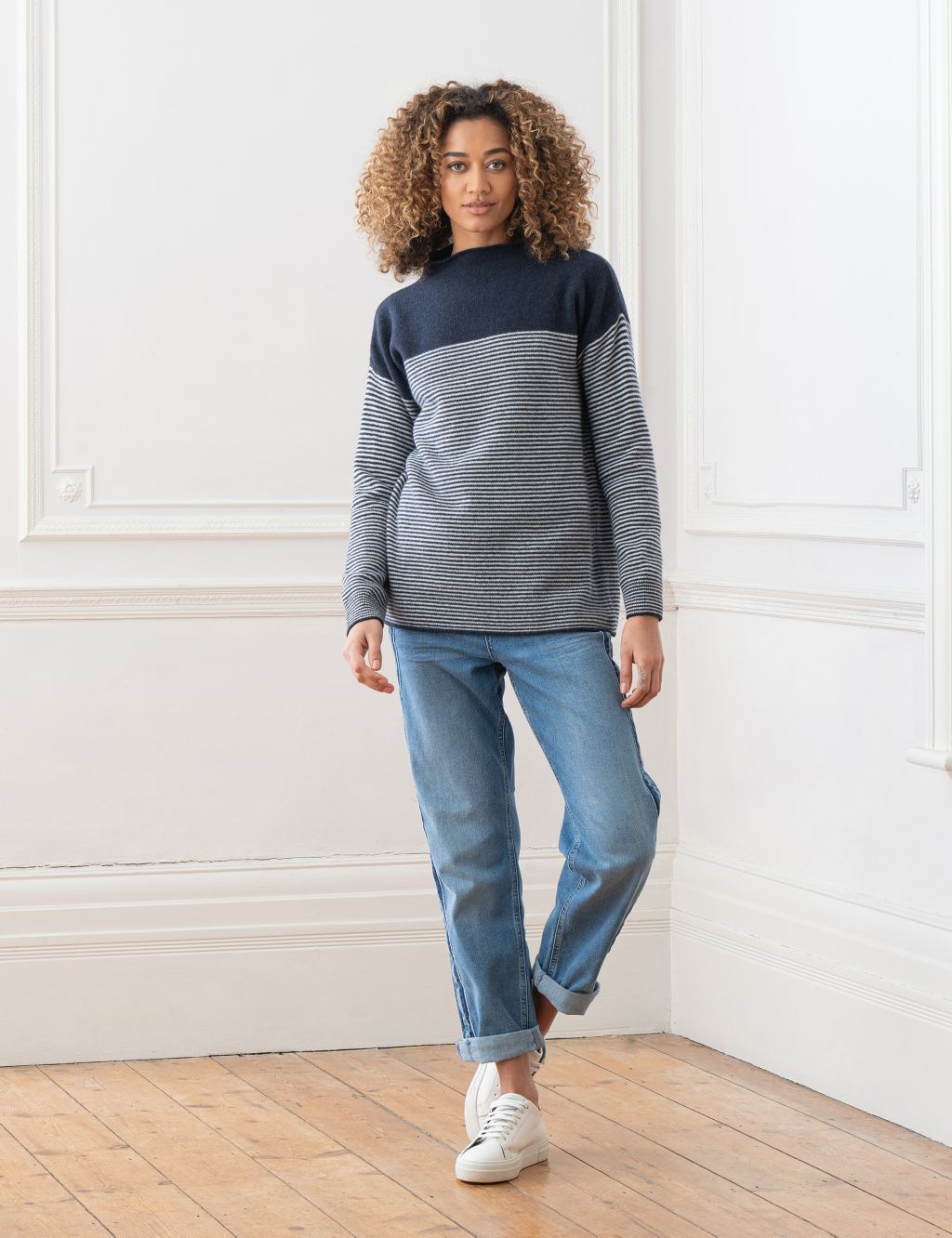 Pure Wool Striped Funnel Neck Jumper image 5