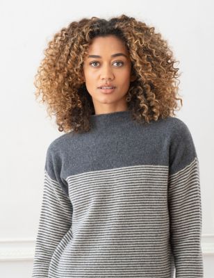 M&S Celtic & Co. Womens Pure Wool Striped Funnel Neck Jumper