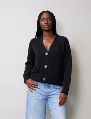Albaray Womens Pure Cotton Button Front Cardigan - 12 - Black, Black