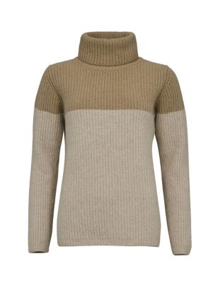 M&S Celtic & Co. Womens Pure Wool Colour Block Roll Neck Jumper