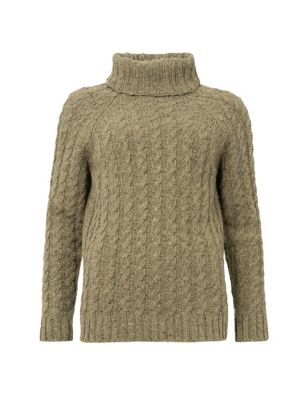M&S Celtic & Co. Womens Pure Wool Cable Knit Roll Neck Jumper