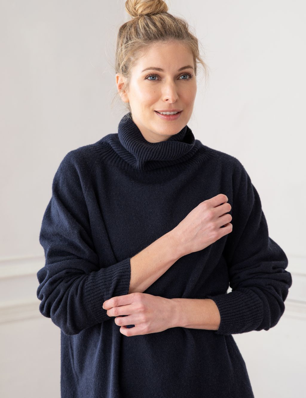 Pure Wool Roll Neck Relaxed Longline Jumper image 2
