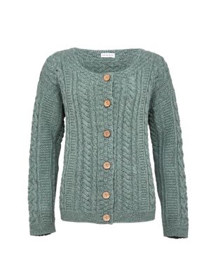 M&S Celtic & Co. Womens Pure Wool Cable Knit Crew Neck Cardigan