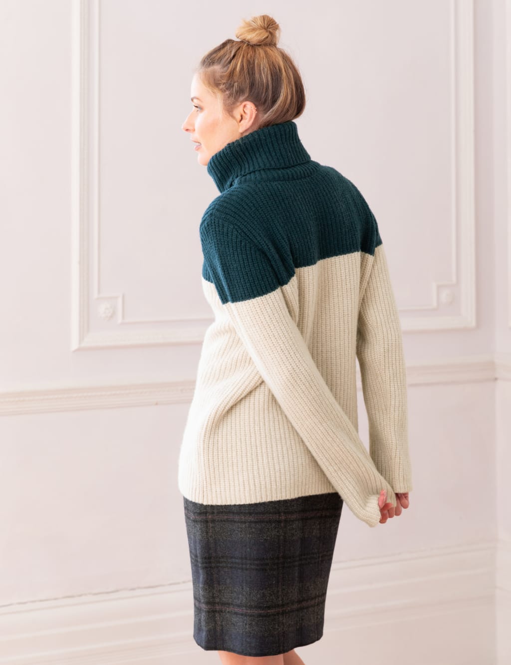 Pure Wool Colour Block Funnel Neck Jumper image 3