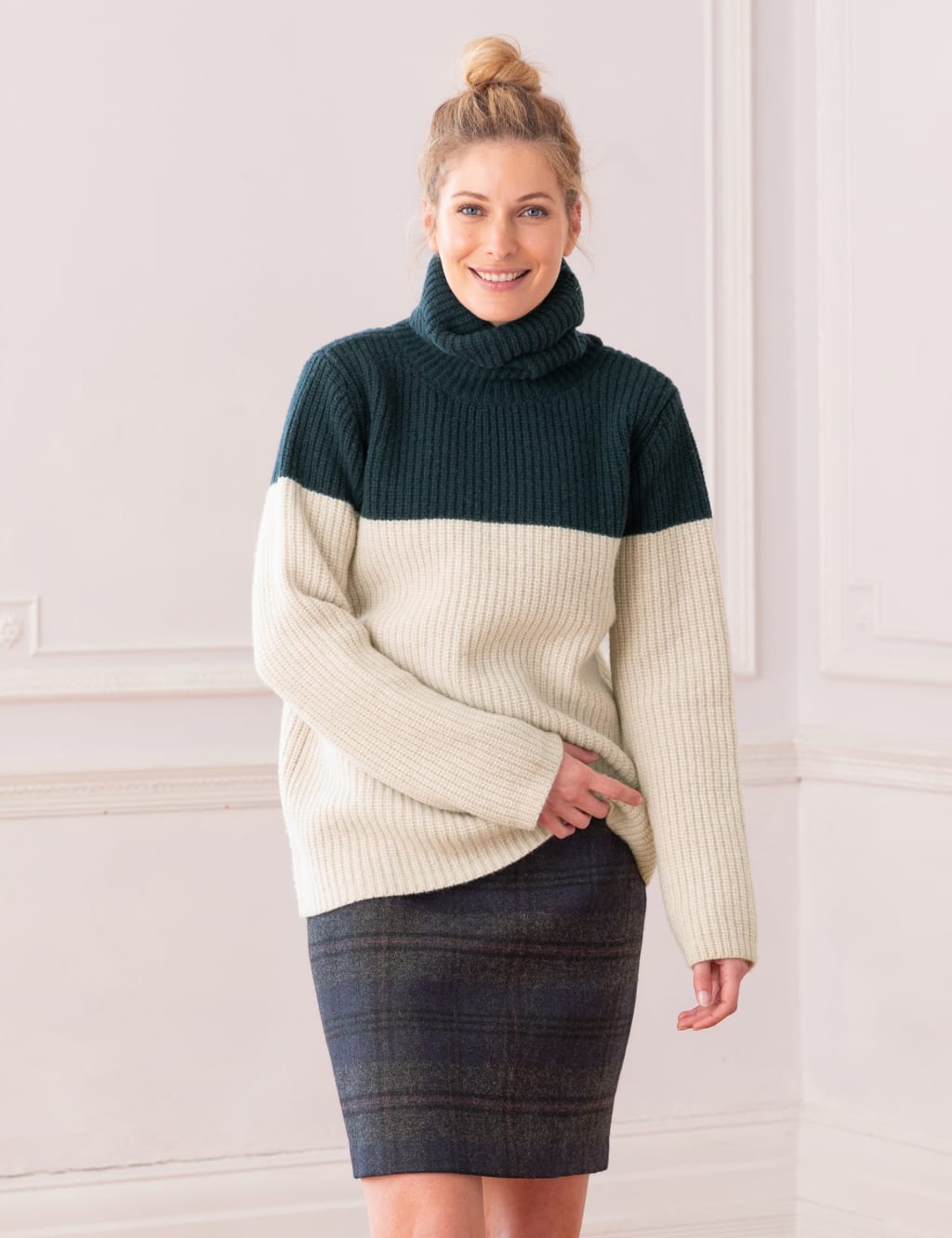 Pure Wool Colour Block Funnel Neck Jumper image 4