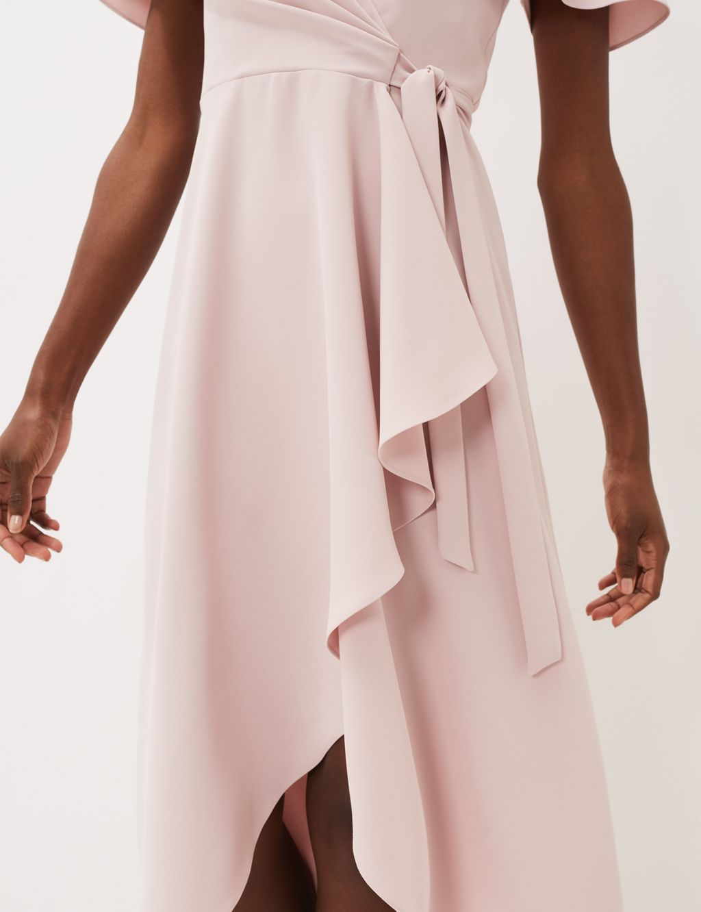 V-Neck Angel Sleeve Midi Wrap Dress image 5