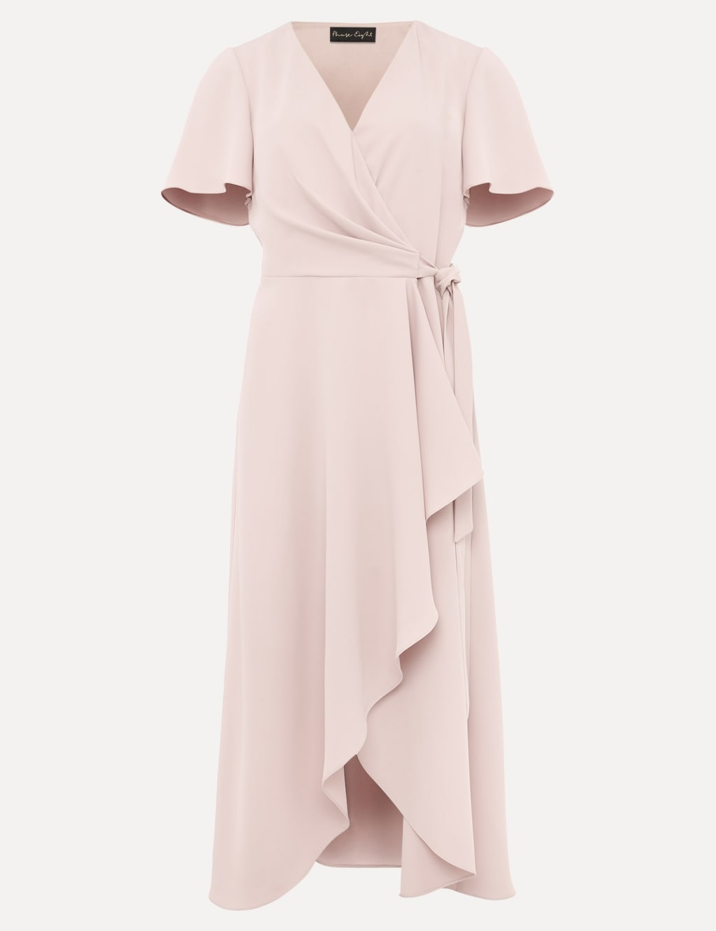 V-Neck Angel Sleeve Midi Wrap Dress image 2
