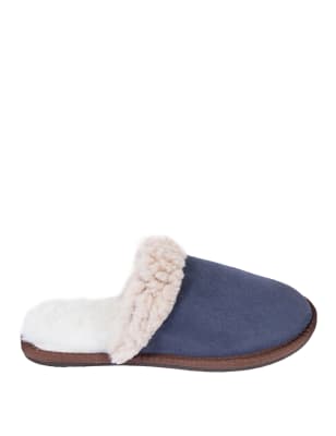 M&S Celtic & Co. Womens Sheepskin Mule Slippers - 8 - Blue, Blue,Pink,Tan