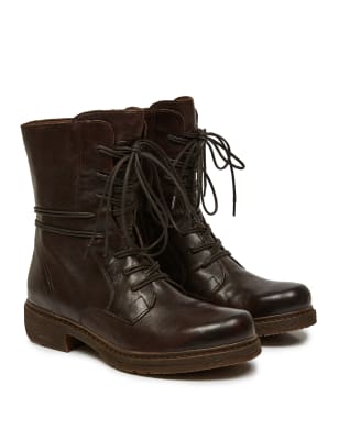 M&S Celtic & Co. Womens Leather Lace Up Block Heel Ankle Boots - 3 - Dark Brown, Dark Brown