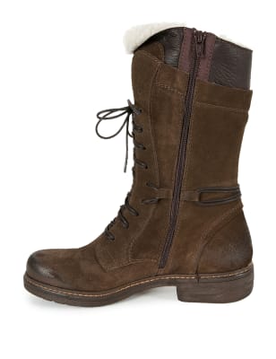 M&S Celtic & Co. Womens Sheepskin trim Block Heel Boots - 3 - Brown, Brown,Navy