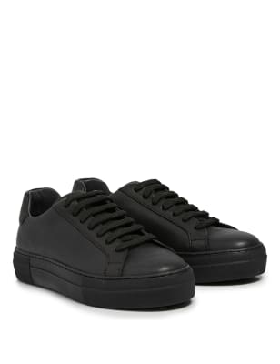 M&S Celtic & Co. Womens Leather Lace Up Trainers - 3 - Black, Black