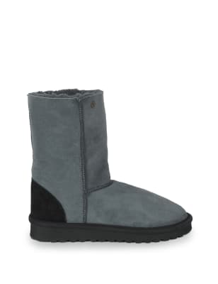 M&S Celtic & Co. Womens Pure Sheepskin Flat Mid-Calf Boots - 3 - Grey, Grey,Navy