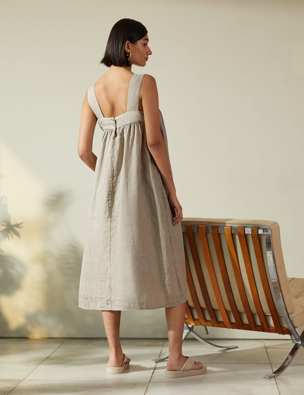 Pure Linen Square Neck Midi Shift Dress image 3