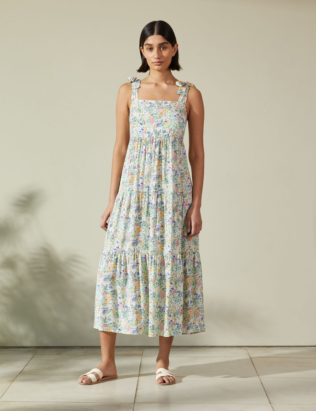 Floral Square Neck Midi Tiered Dress image 1