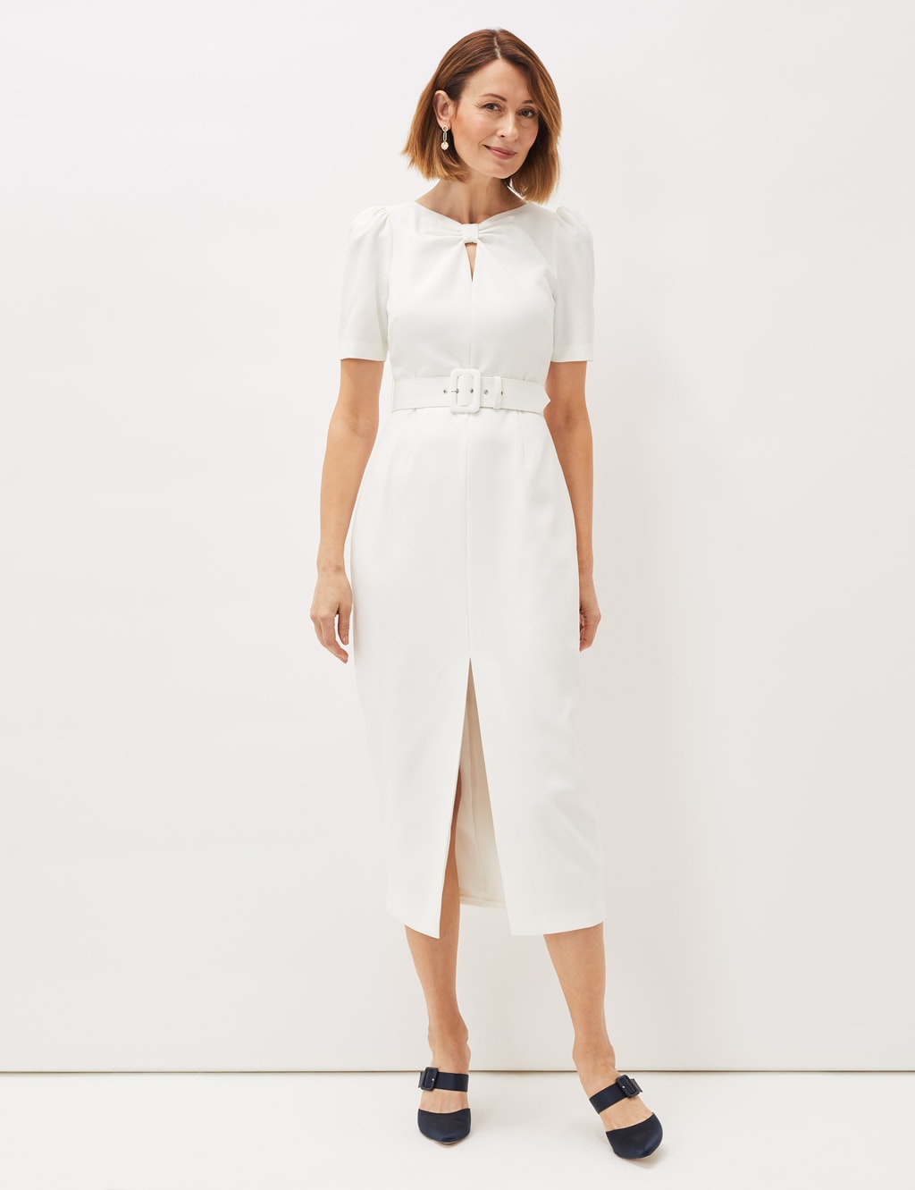 V-Neck Belted Midi Waisted Dress image 1