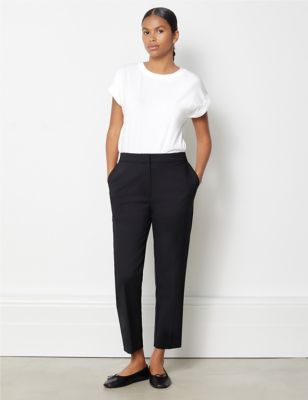 Albaray Women's Cotton Blend Slim Fit Cropped Trousers - 8 - Black, Black