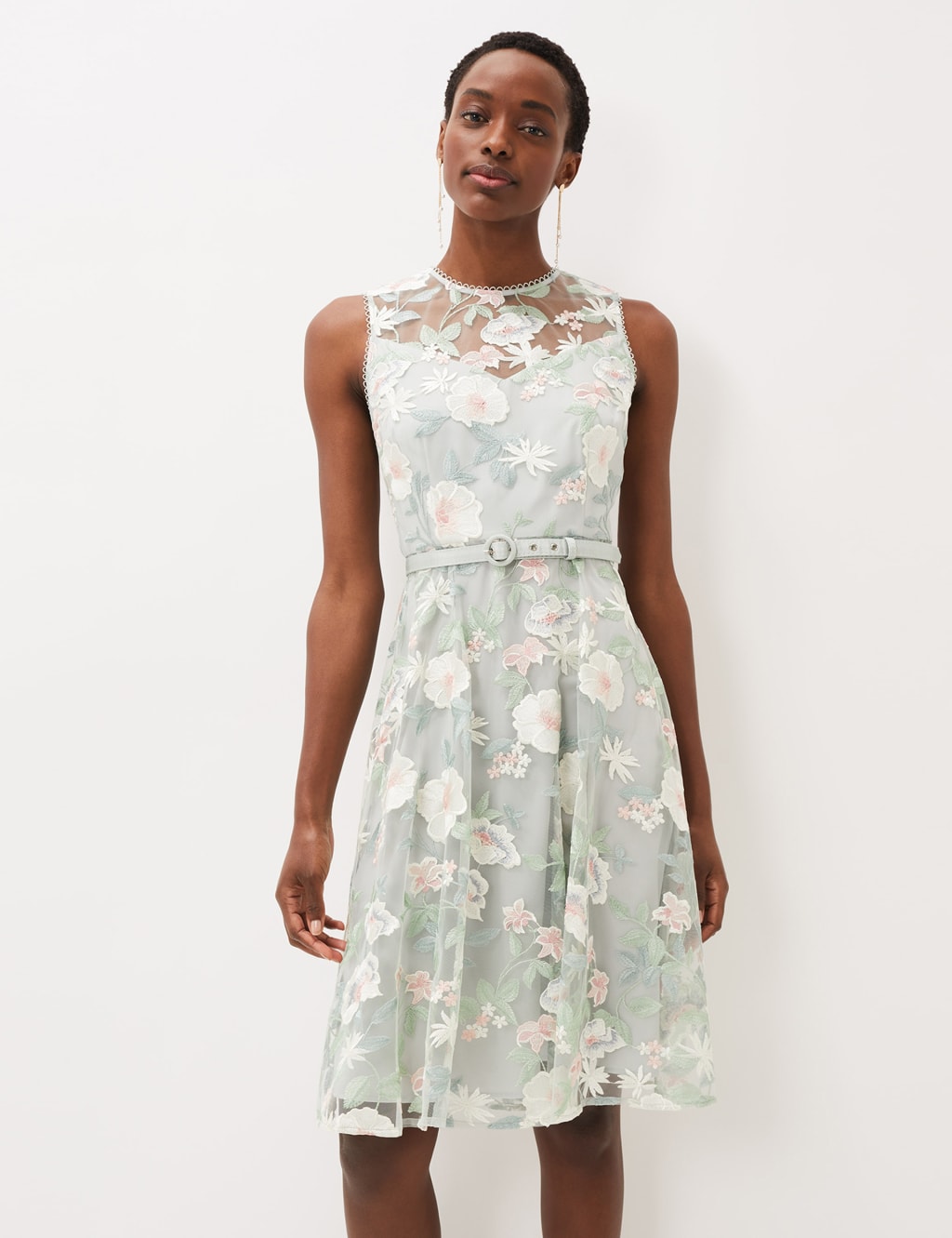 Embroidered Sleeveless Midi Skater Dress image 1