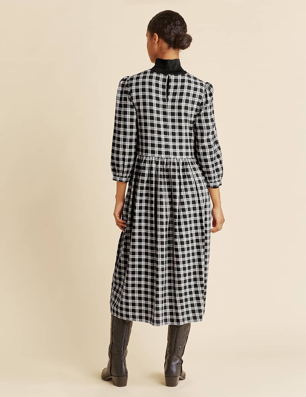 Pure Cotton Checked Midi Waisted Dress image 2