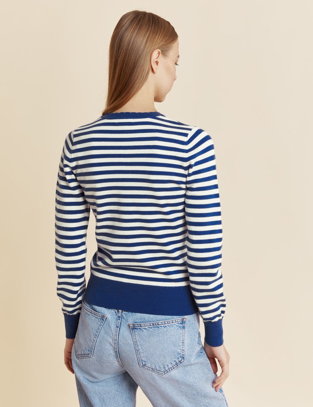 Cotton Blend Striped Crew Neck Jumper image 2