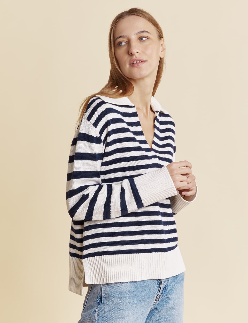 Pure Cotton Striped Collared Jumper image 1