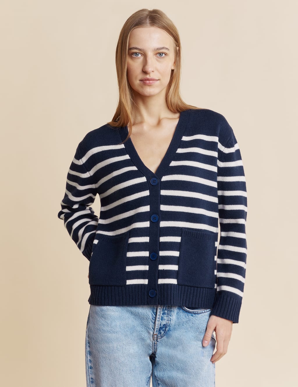 Striped V-Neck Cardigan with Wool image 1