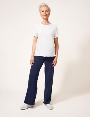 White Stuff Women's Cotton Rich Wide Leg Trousers - 8REG - Navy Mix, Navy Mix