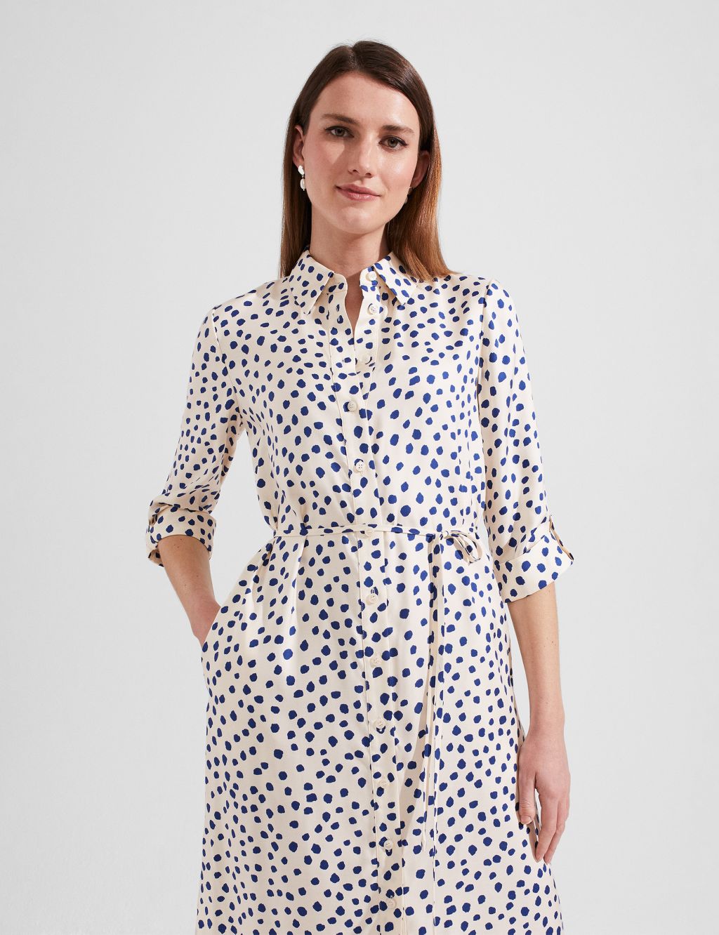 Polka Dot Tie Waist Midi Shirt Dress image 3