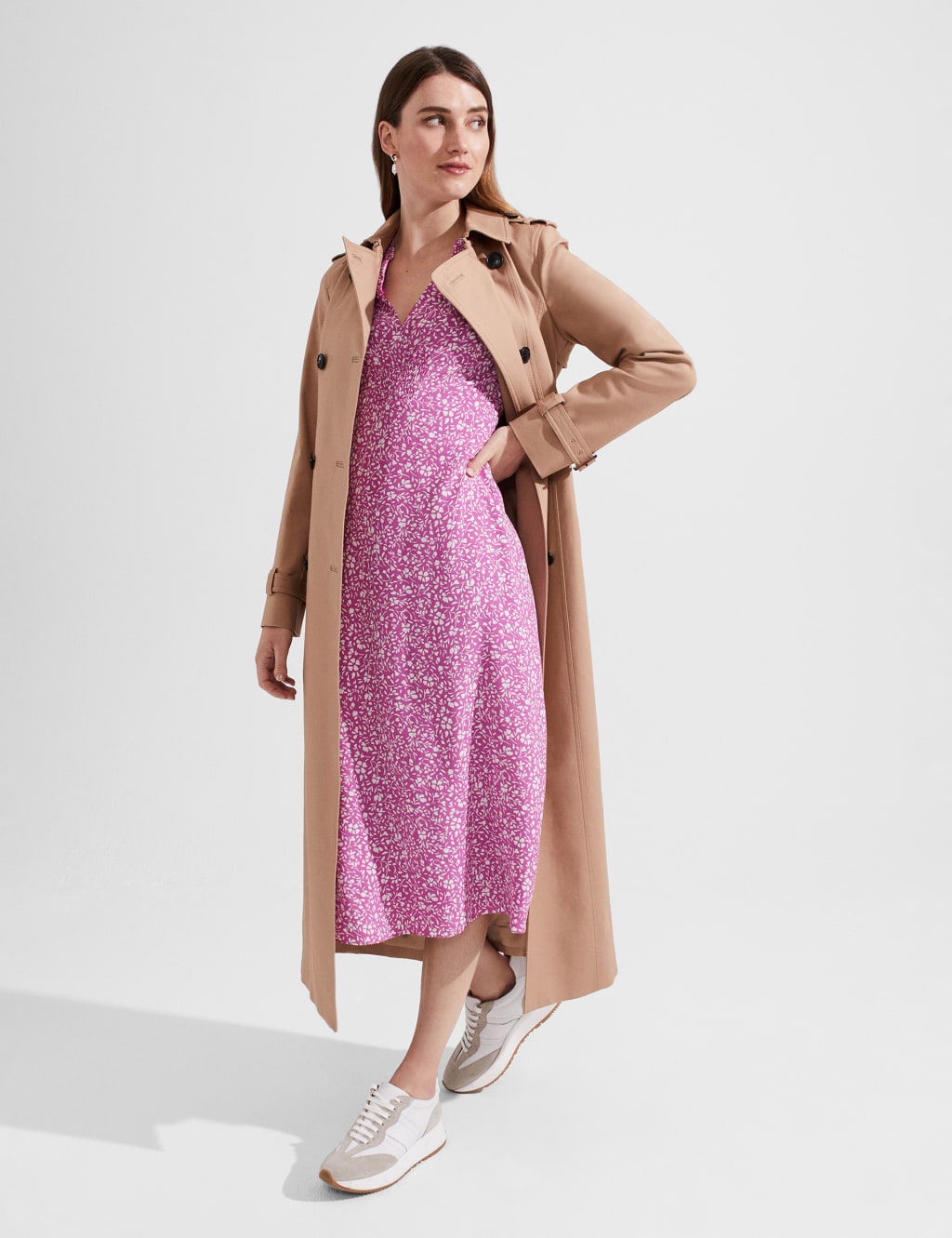 Printed V-Neck Shirred Midi Smock Dress image 6