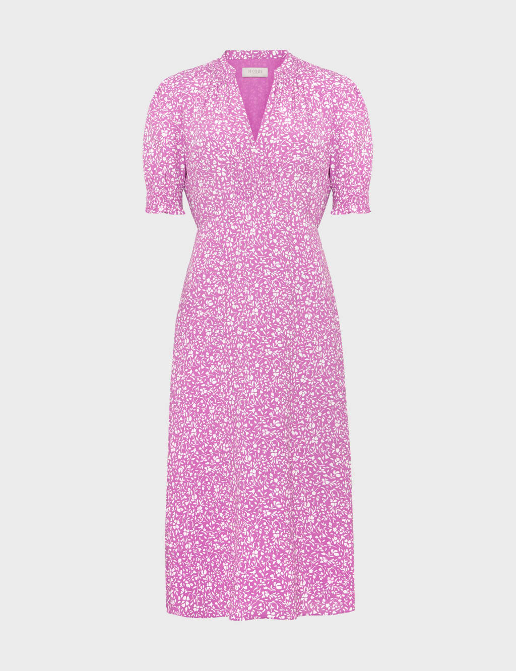 Printed V-Neck Shirred Midi Smock Dress image 2