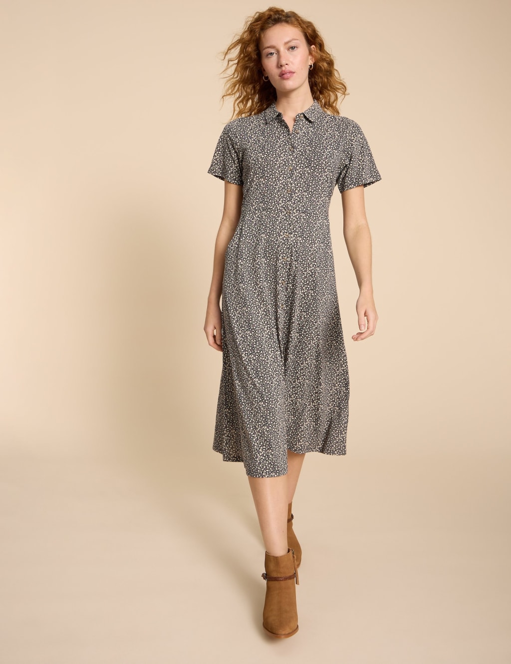 Jersey Printed Midi Shirt Dress