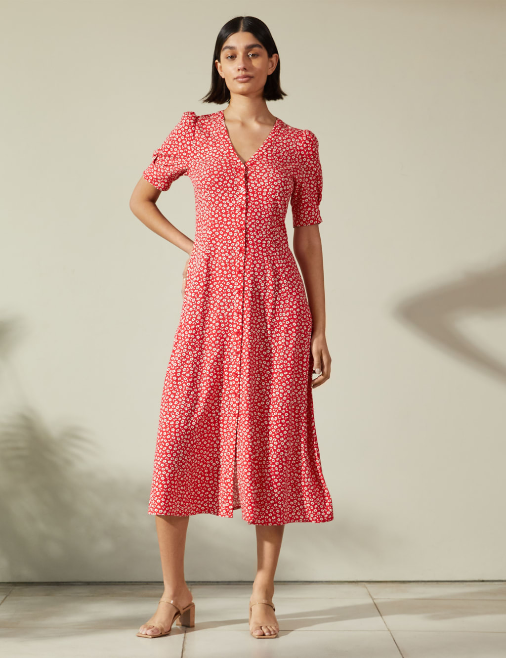 Floral V-Neck Button Through Midi Tea Dress image 5