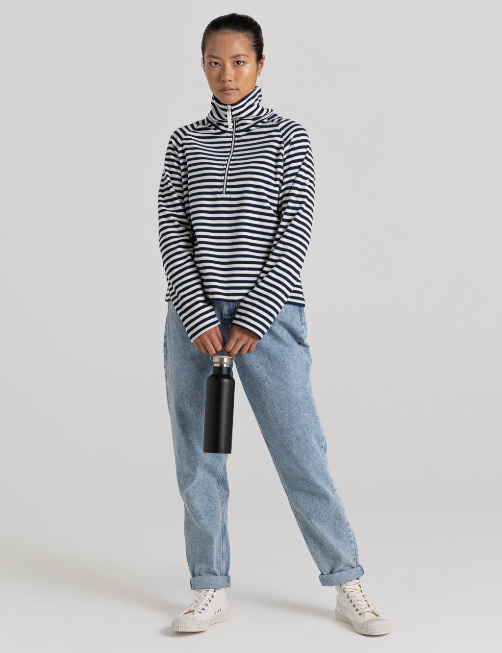 Striped Funnel Neck Half Zip Sweatshirt image 5