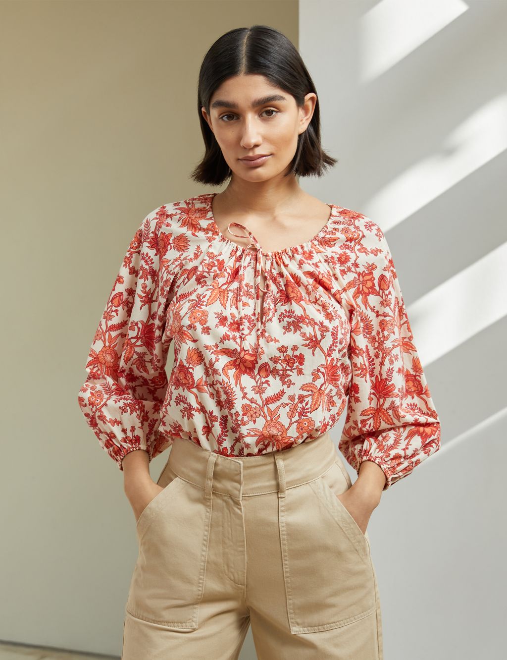 Organic Cotton Floral Puff Sleeve Blouse image 1