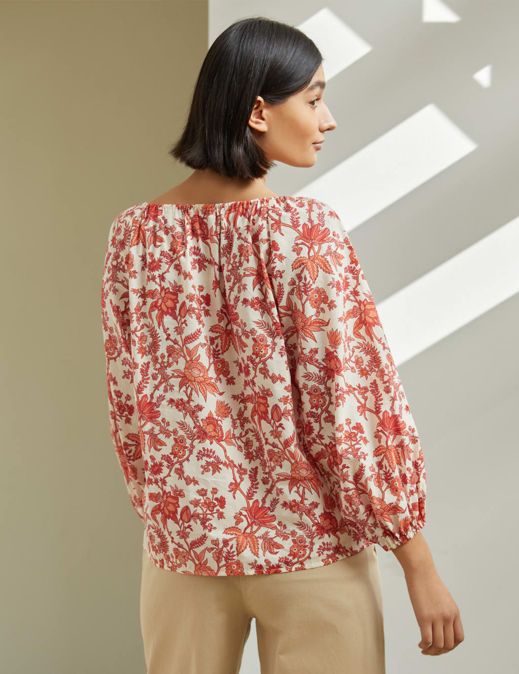 Organic Cotton Floral Puff Sleeve Blouse image 2