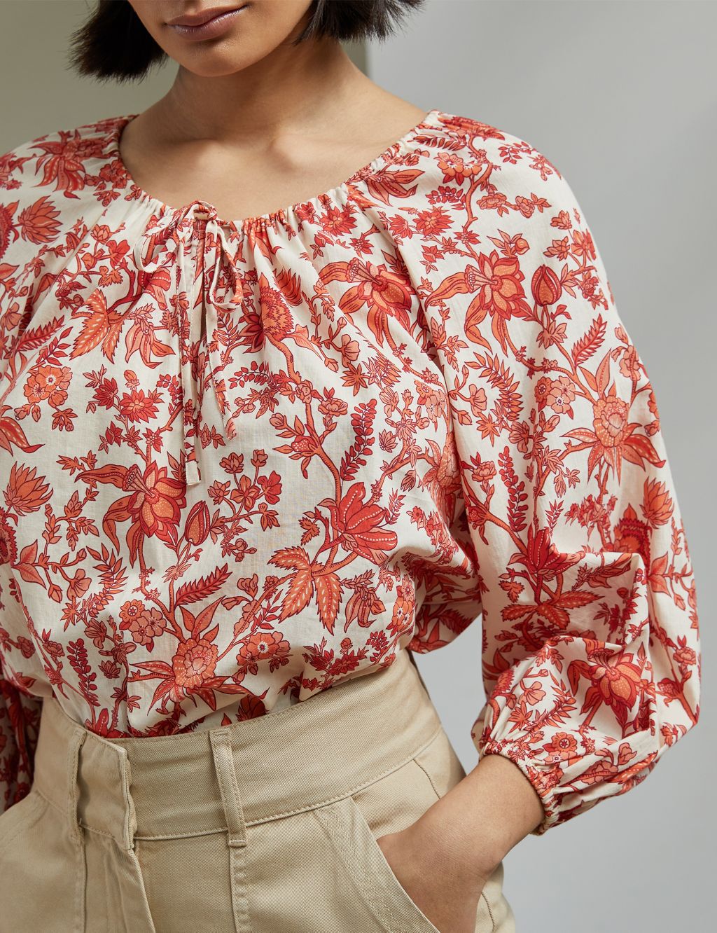 Organic Cotton Floral Puff Sleeve Blouse image 3
