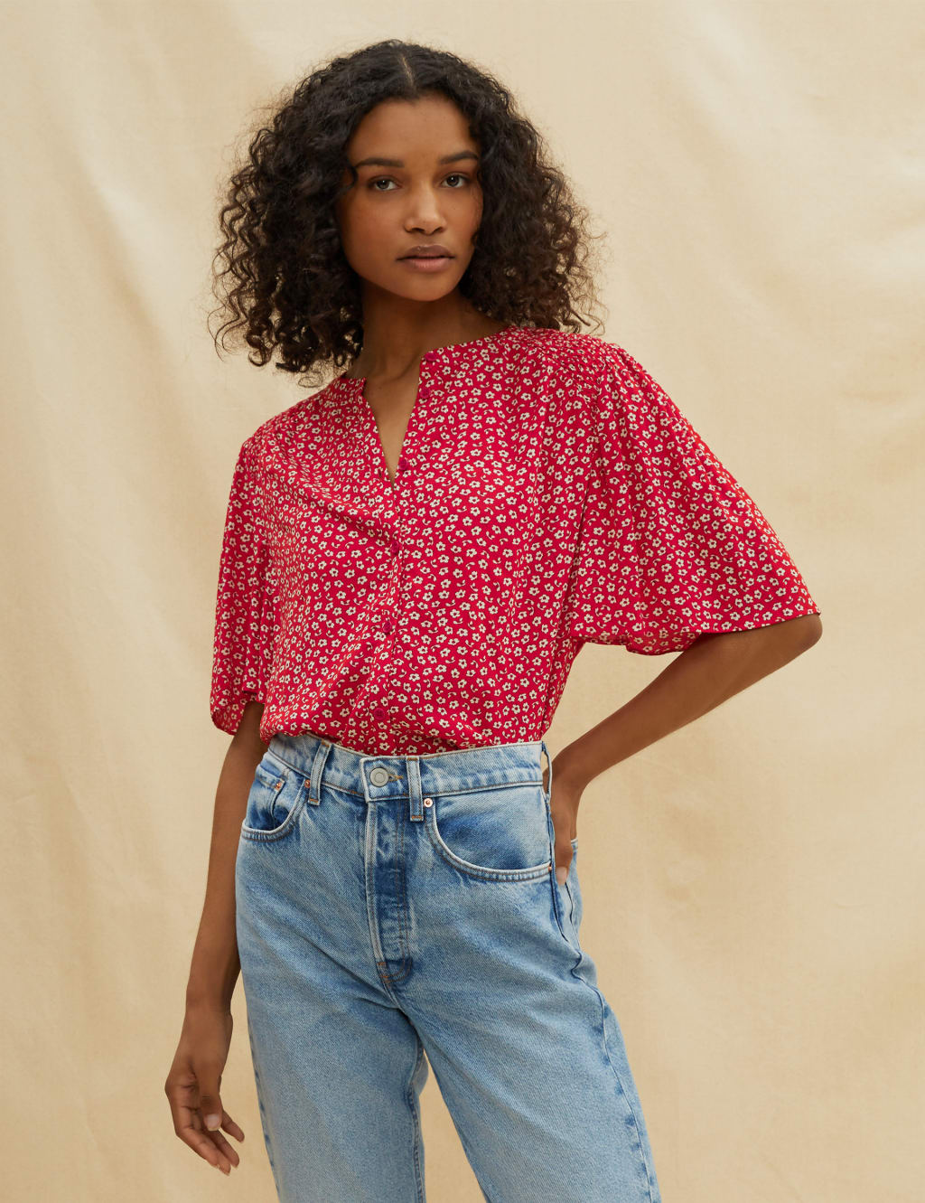 Floral Smocked Angel Sleeve Blouse image 1