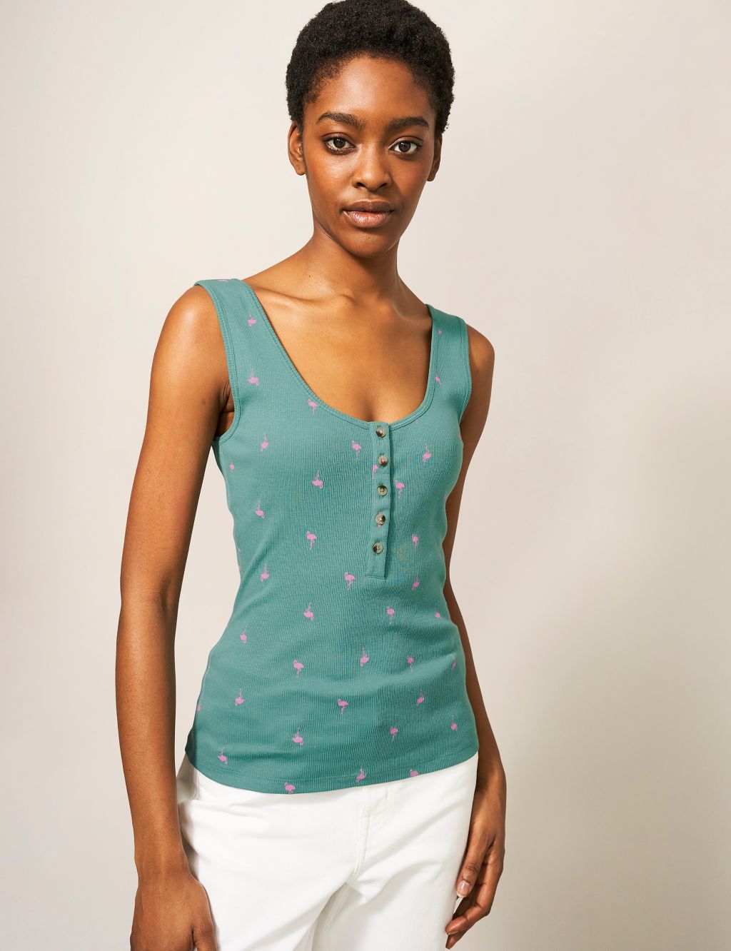 Cotton Modal Blend Bird Print Vest Top image 1