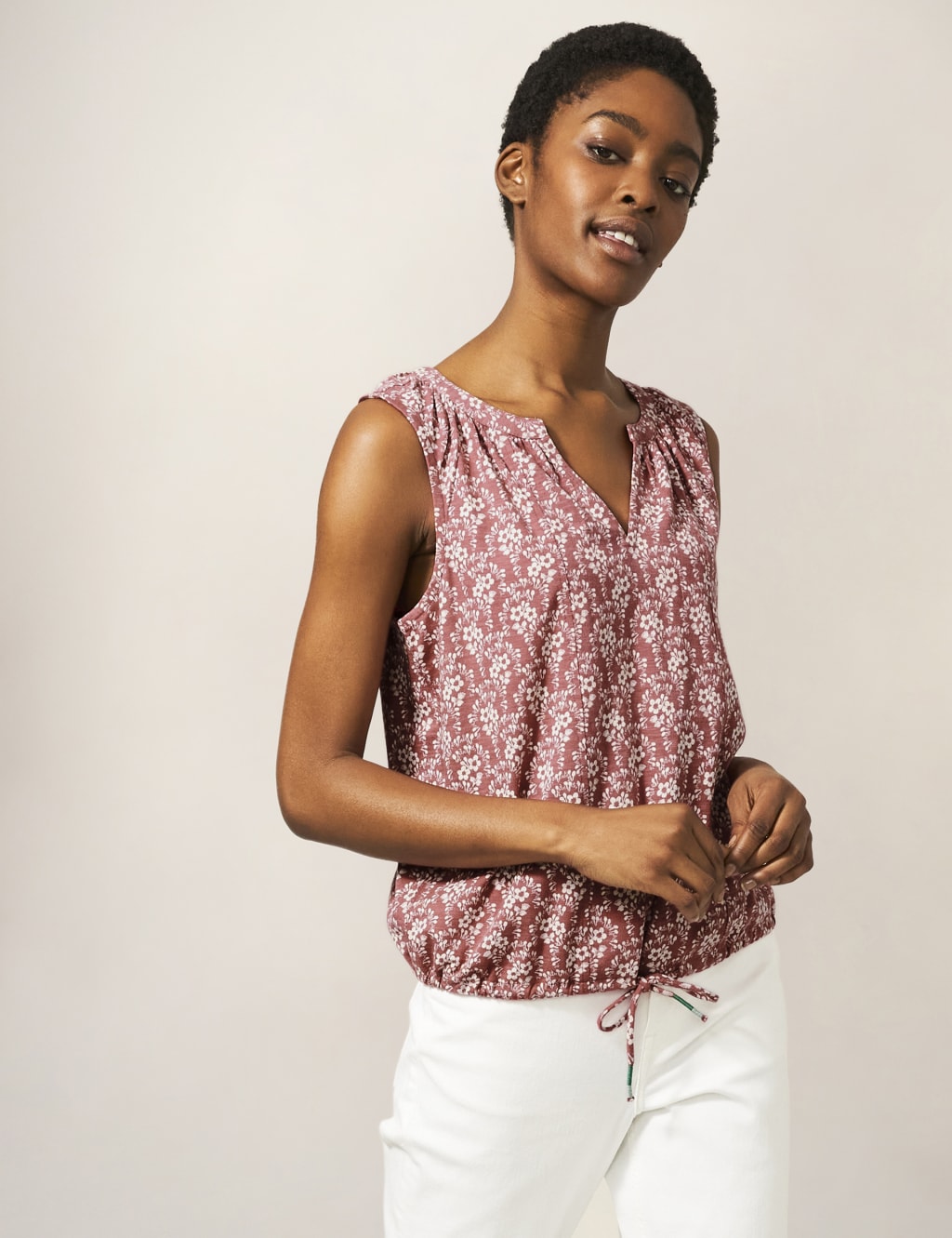 Pure Cotton Floral Tie Front Vest Top image 3