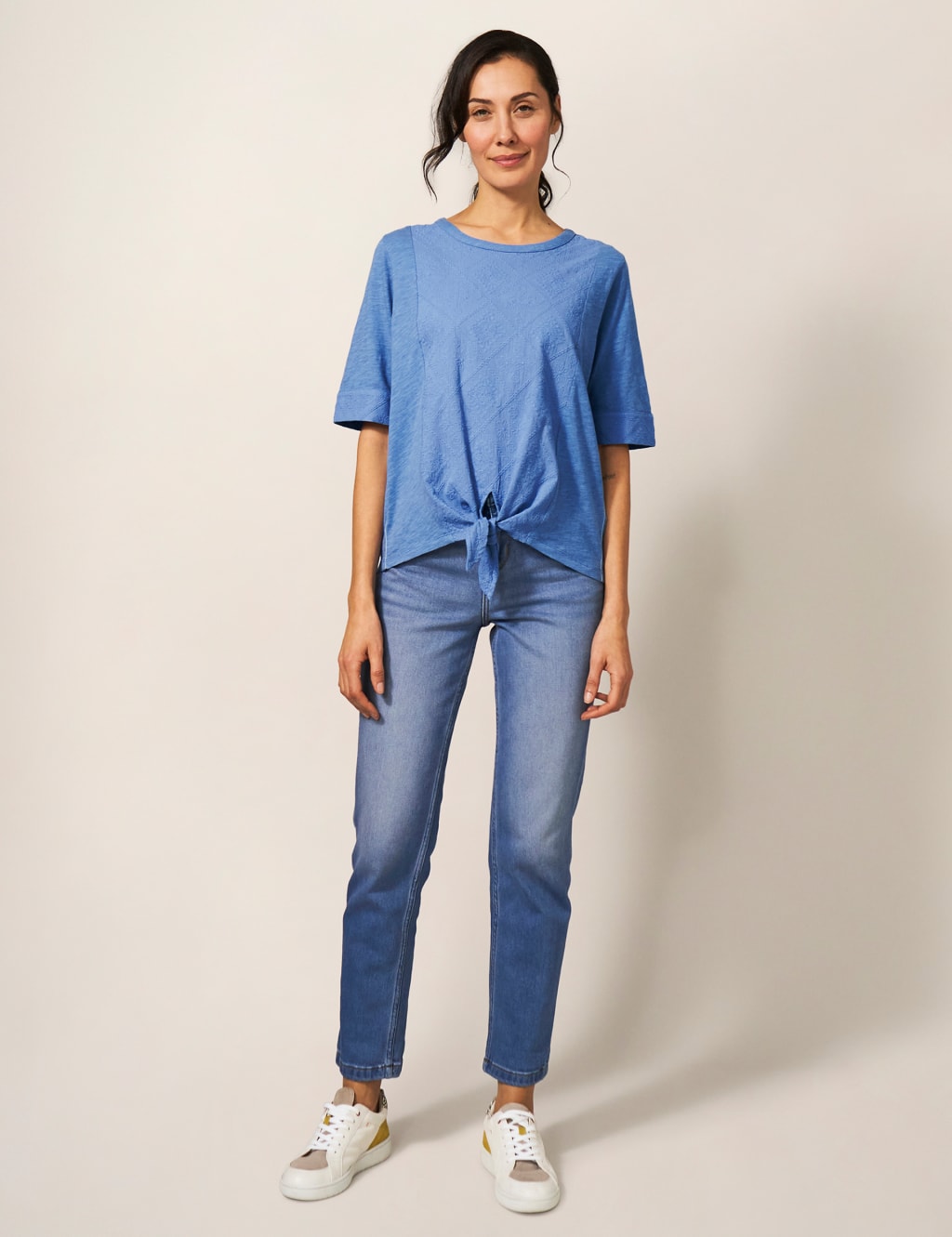 Pure Cotton Tie Front Embroidered T-Shirt image 1