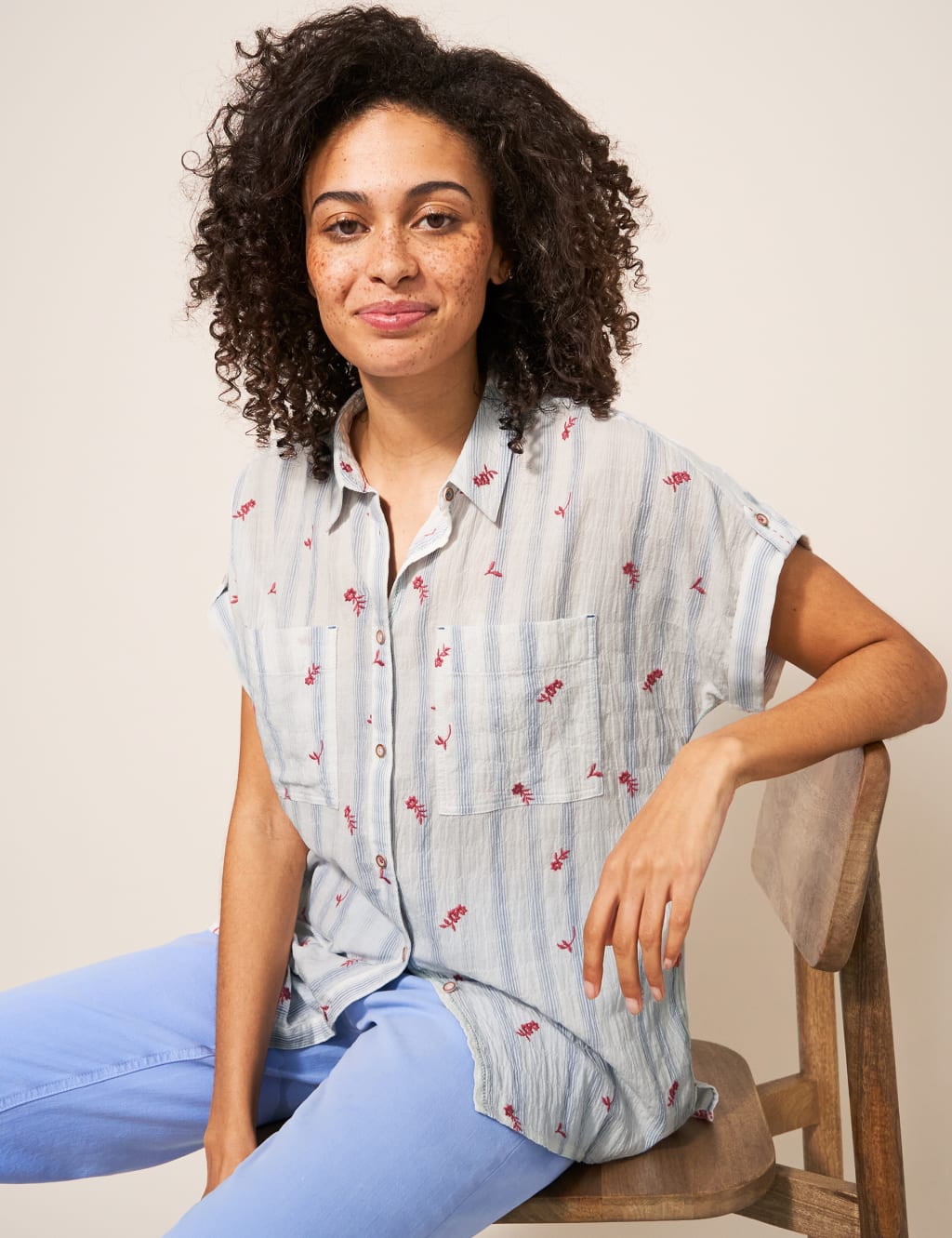 Organic Cotton Striped Embroidered Shirt image 1