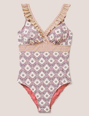 White Stuff Womens Floral V-Neck Swimsuit - 6 - Pink Mix, Pink Mix