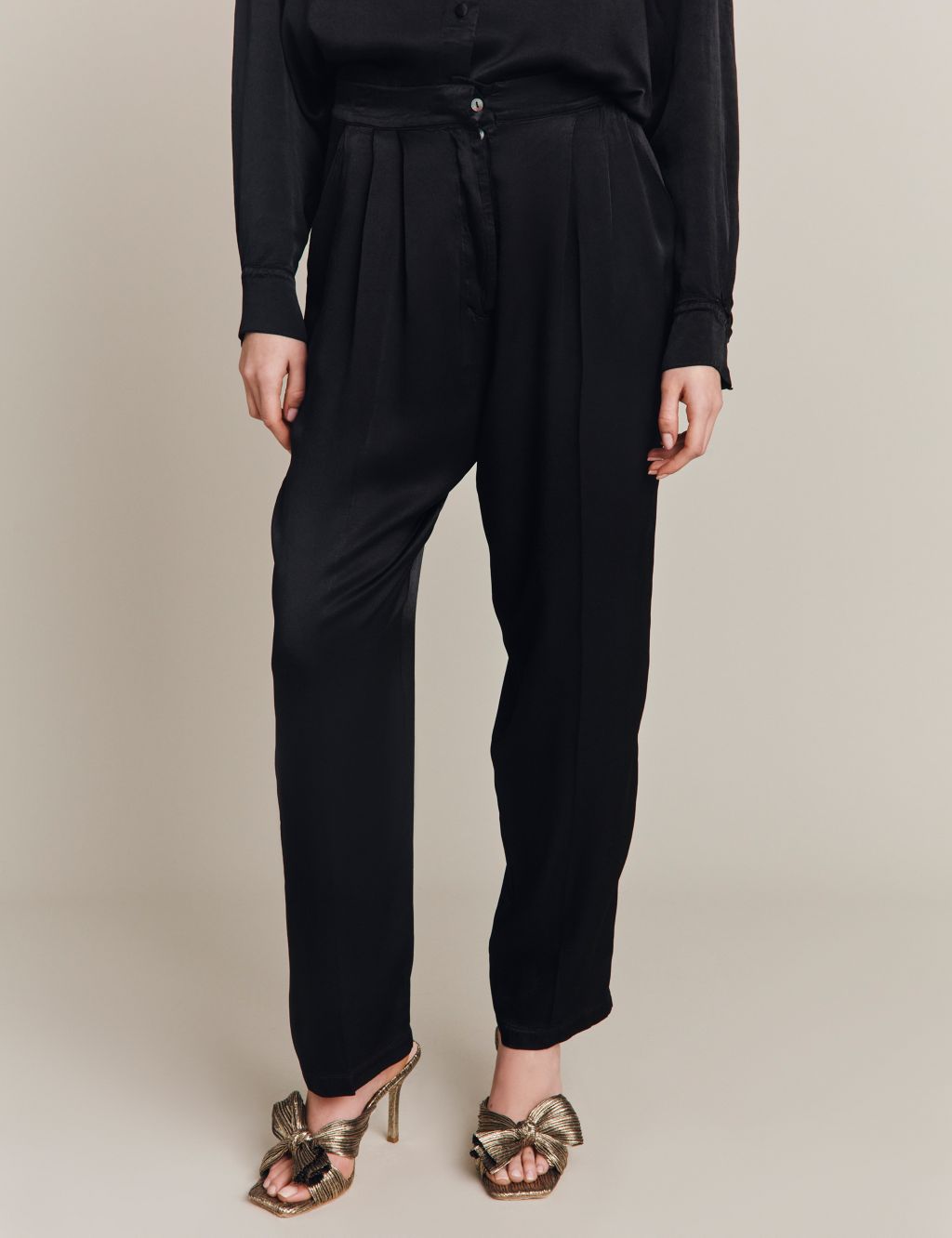 Satin Pleat Front Tapered Trousers image 2