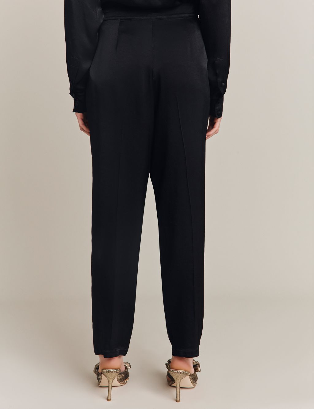 Satin Pleat Front Tapered Trousers image 3