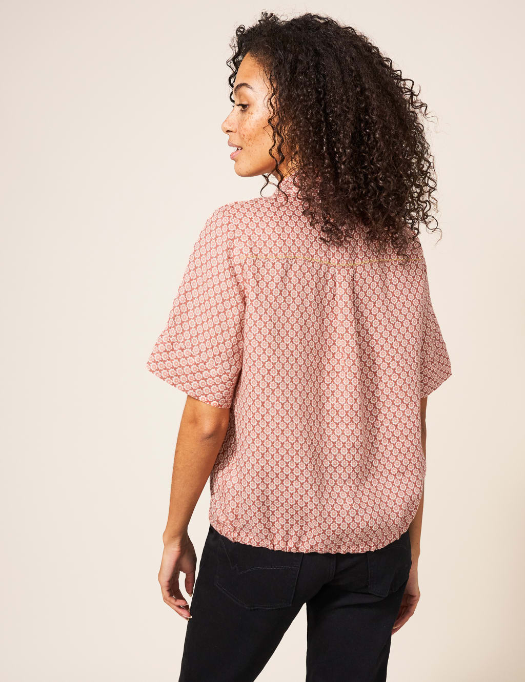 Pure Linen Geometric Tie Front Shirt image 4