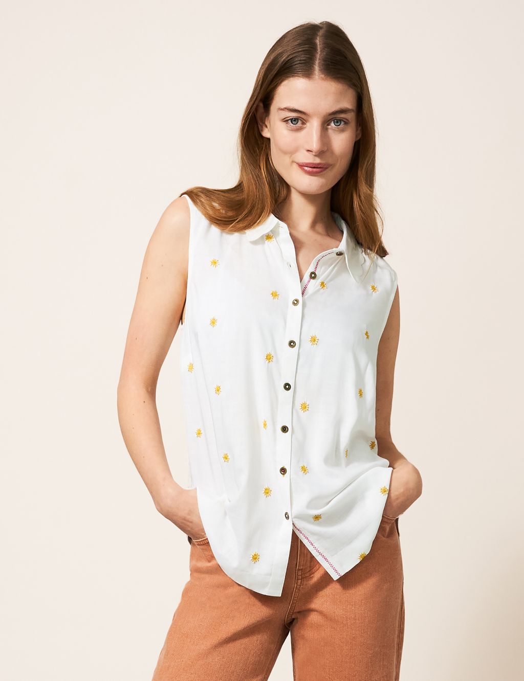 Embroidered Collared Button Through Shirt image 1