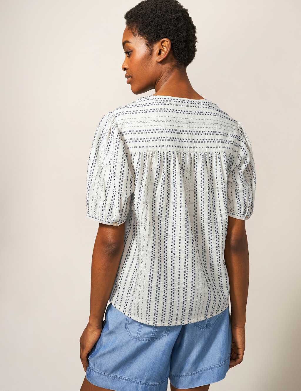 Pure Cotton Textured Striped Relaxed Top image 2