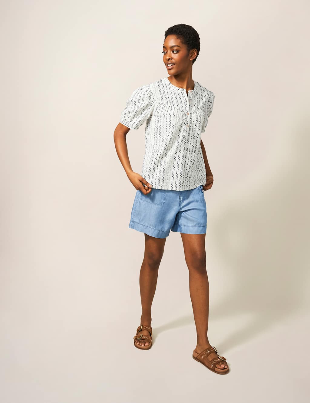 Pure Cotton Textured Striped Relaxed Top image 4