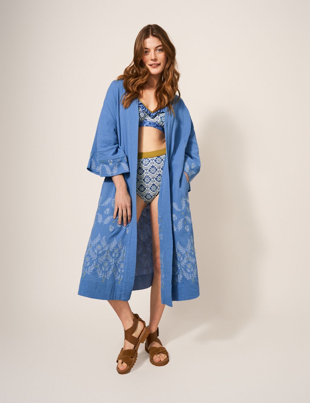 Pure Cotton Floral Embroidered Kaftan image 1